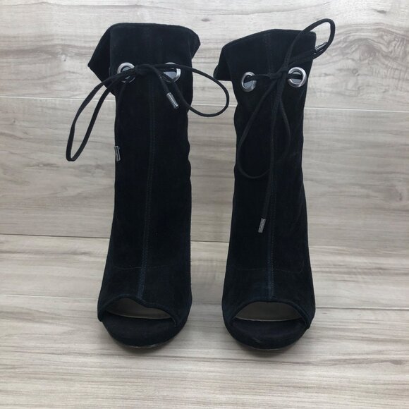 Steve Madden Booties Womens 8M Cavalier Black Suede Pull On Peep Toe Stiletto - Picture 7 of 13